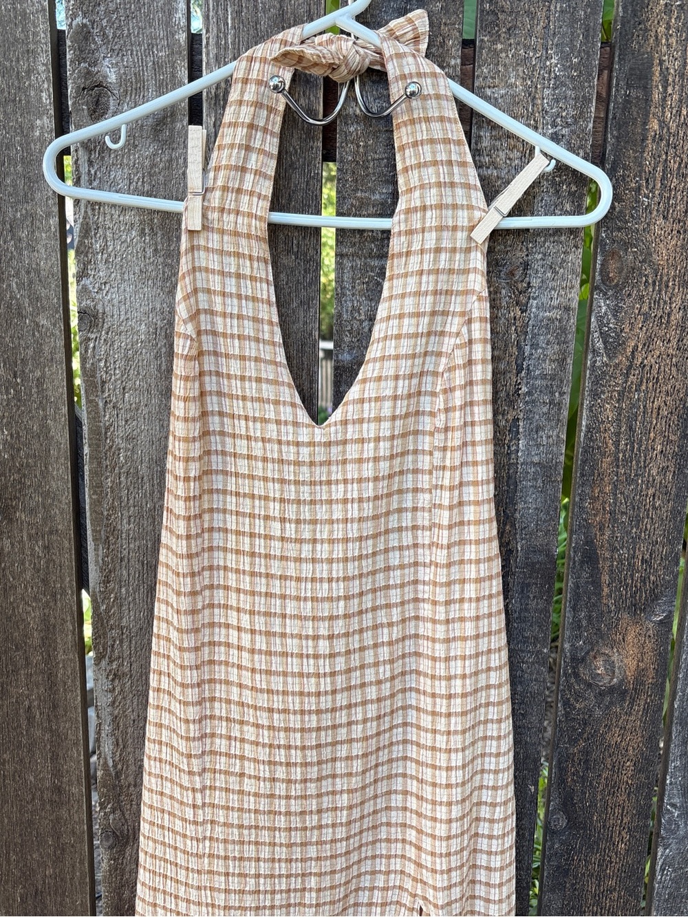 Paloma Wool Rosa Gingham Halter Dress NWOT In Cream & Brown Sz S - Picture 4 of 15